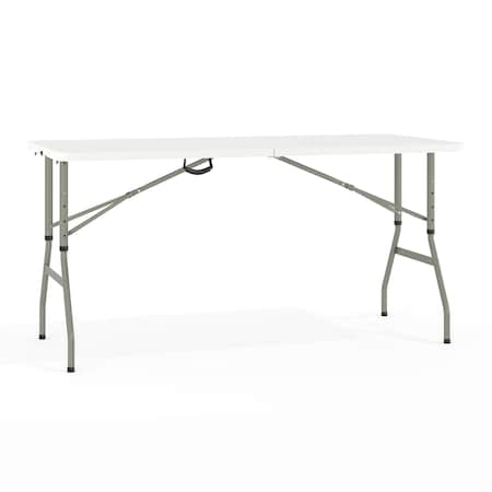 Flash Furniture Rectangle Bi-Fold Table, Plstc, White, Adj., 30" x 60", Plastic Top, White RB-3050FH-ADJ-GG
